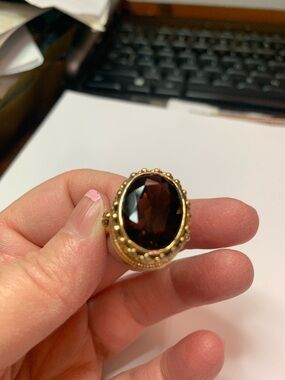 Silver gold plated Smoky Quartz ring